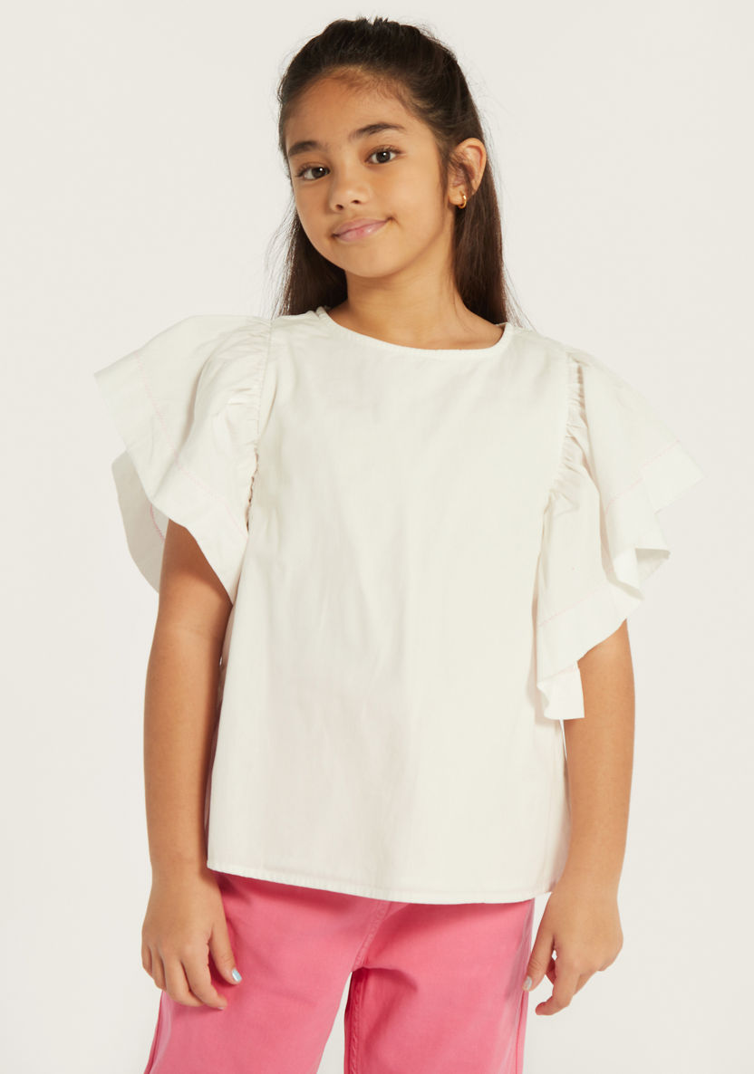 Juniors Solid Top with Flutter Sleeves-Blouses-image-0