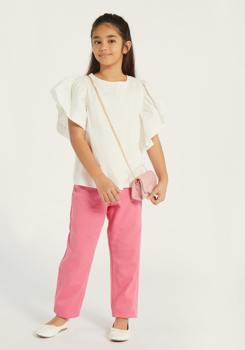 Juniors Solid Top with Flutter Sleeves-Blouses-image-1