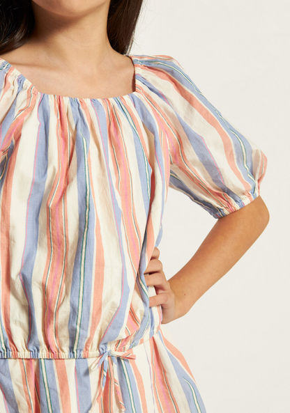 Juniors Striped Square Neck Top with Short Sleeves and Elasticated Hem-Blouses-image-2