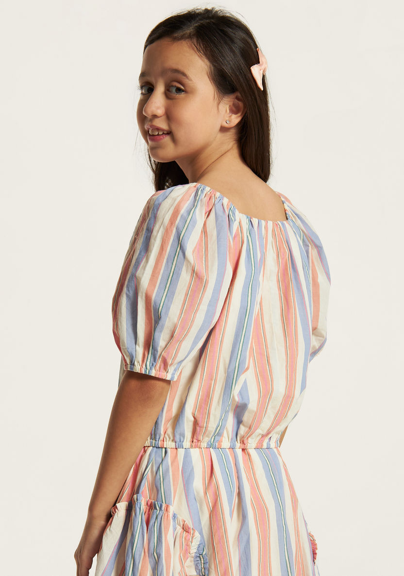 Juniors Striped Square Neck Top with Short Sleeves and Elasticated Hem-Blouses-image-3