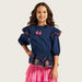 Juniors Embroidered Peplum Top with Ruffles and Bow Accent-Blouses-thumbnail-1