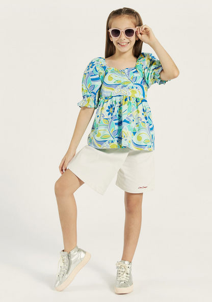 Juniors All-Over Floral Print A-line Top with Square Neck-Blouses-image-1