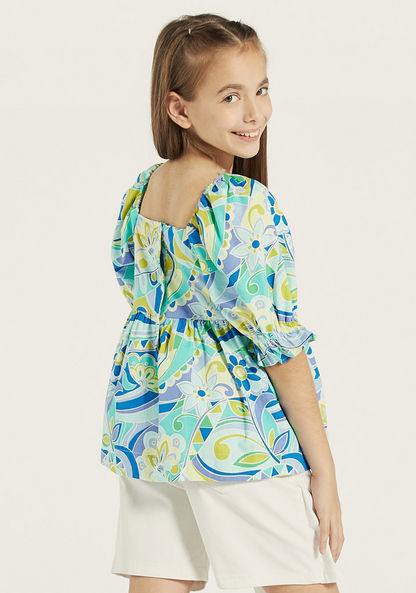 Juniors All-Over Floral Print A-line Top with Square Neck-Blouses-image-3