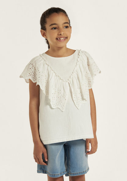 Juniors Ruffled Top with Round Neck-Blouses-image-0