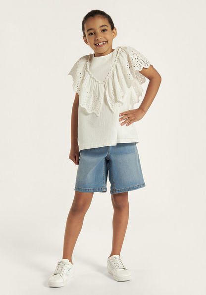 Juniors Ruffled Top with Round Neck-Blouses-image-1