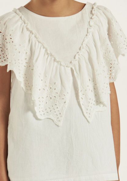 Juniors Ruffled Top with Round Neck-Blouses-image-2