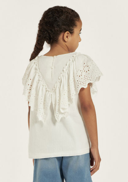 Juniors Ruffled Top with Round Neck-Blouses-image-3