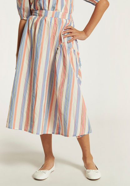 Juniors Striped Knee Length Skirt with Elasticated Waistband-Skirts-image-0