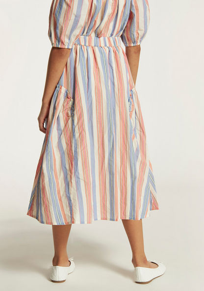 Juniors Striped Knee Length Skirt with Elasticated Waistband-Skirts-image-3