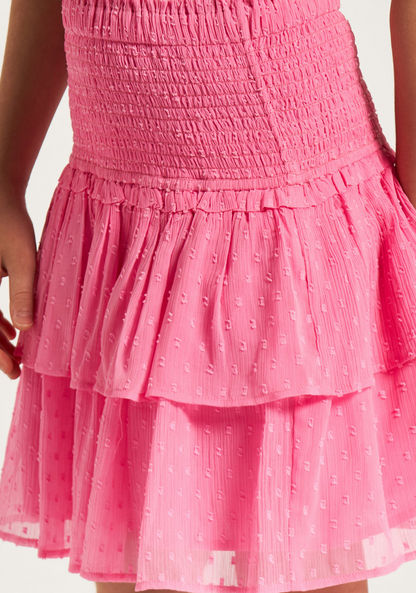 Juniors Textured Tiered Dress with Elasticised Waistband-Skirts-image-2