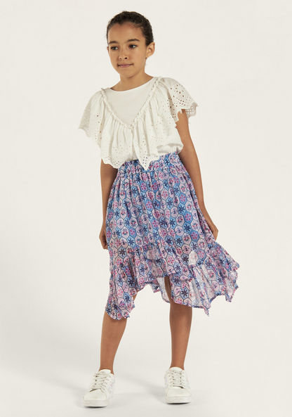 Juniors All-Over Print Asymmetric Skirt with Elasticised Waistband-Skirts-image-0