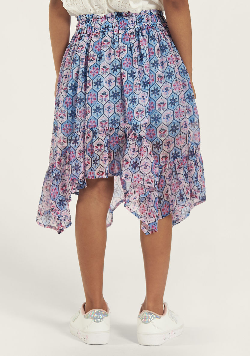 Juniors All-Over Print Asymmetric Skirt with Elasticised Waistband-Skirts-image-3