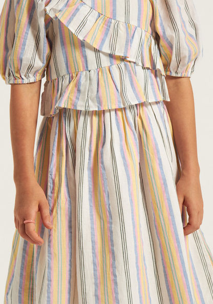 Juniors Striped Dress with Square Neck and Ruffle Detail-Dresses%2C Gowns and Frocks-image-2