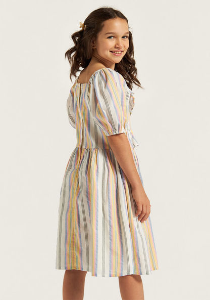 Juniors Striped Dress with Square Neck and Ruffle Detail-Dresses%2C Gowns and Frocks-image-3
