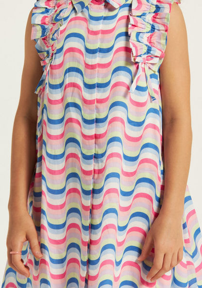 Juniors Printed Sleeveless Dress with Collar and Ruffle Detail-Dresses%2C Gowns and Frocks-image-2