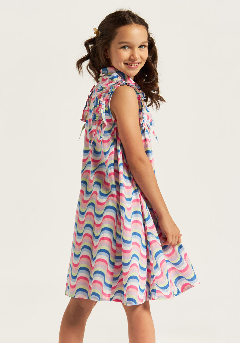 Juniors Printed Sleeveless Dress with Collar and Ruffle Detail-Dresses, Gowns & Frocks-image-3