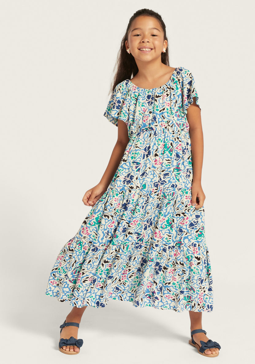 Juniors All-Over Print Dress with Flutter Sleeves-Dresses%2C Gowns and Frocks-image-0
