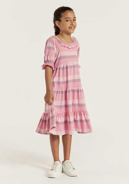 Juniors Striped Tiered Dress with Ruffles and Shirred Detail-Dresses%2C Gowns and Frocks-image-1