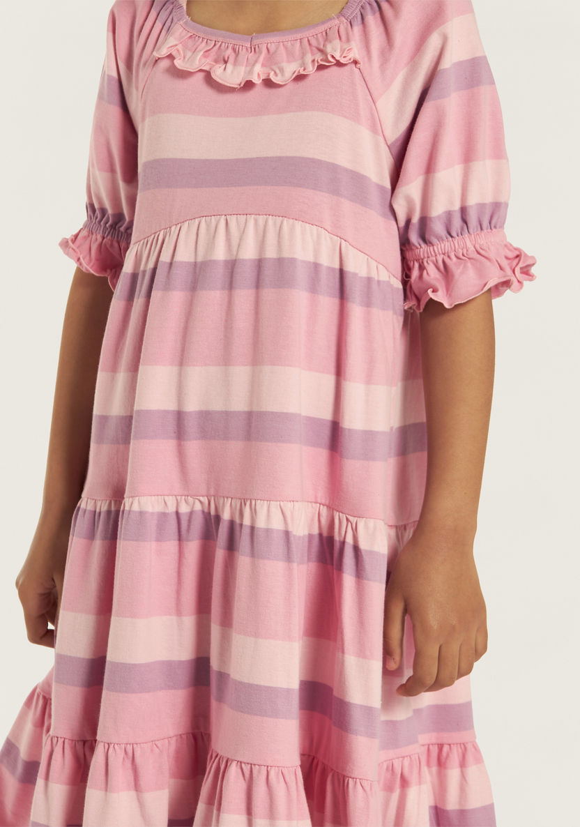 Juniors Striped Tiered Dress with Ruffles and Shirred Detail-Dresses%2C Gowns and Frocks-image-2