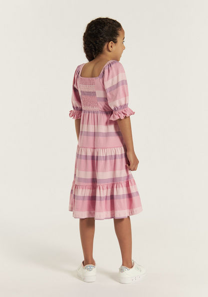 Juniors Striped Tiered Dress with Ruffles and Shirred Detail-Dresses%2C Gowns and Frocks-image-3