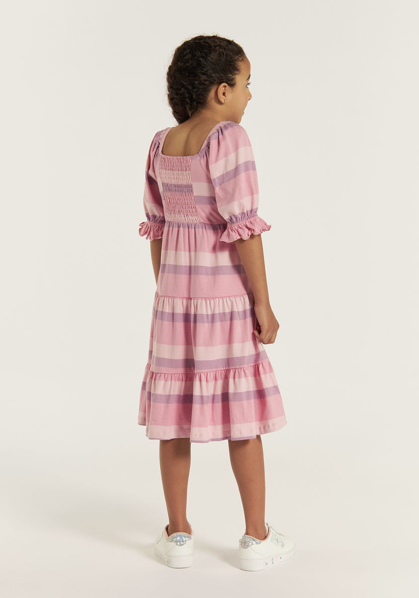 Juniors Striped Tiered Dress with Ruffles and Shirred Detail-Dresses%2C Gowns and Frocks-image-3