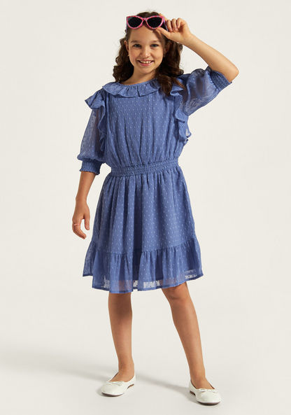 Juniors Textured Tiered Dress with Ruffle Detail and Elasticated Waistband-Dresses%2C Gowns and Frocks-image-0