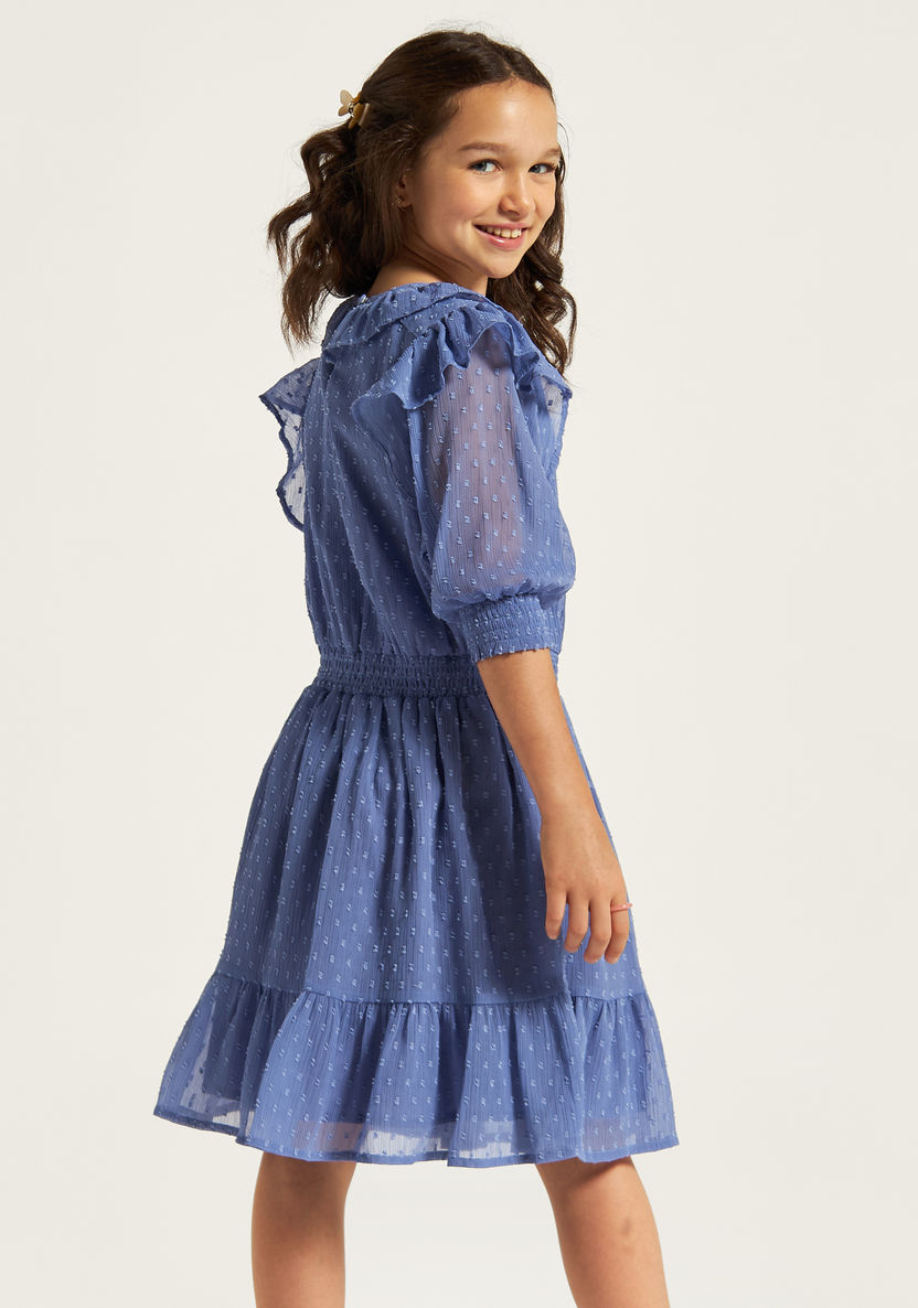 Juniors Textured Tiered Dress with Ruffle Detail and Elasticated Waistband-Dresses, Gowns & Frocks-image-3