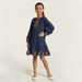 Juniors Embroidered Round Neck Dress with Drop Waist and Long Sleeves-Dresses%2C Gowns and Frocks-thumbnailMobile-1