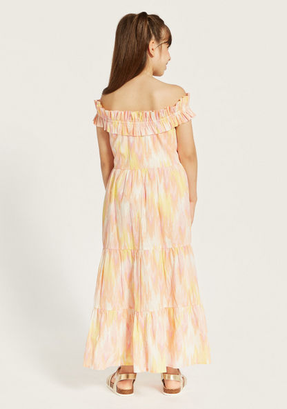 Juniors All-Over Print Off Shoulder Tiered Maxi Dress with Ruffle Detail-Dresses%2C Gowns and Frocks-image-3