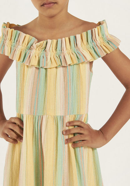 Juniors Striped Tiered Dress with Off Shoulder Detail-Dresses%2C Gowns and Frocks-image-2