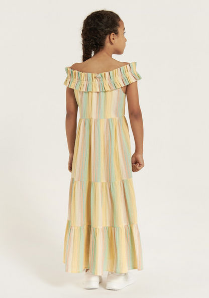 Juniors Striped Tiered Dress with Off Shoulder Detail-Dresses%2C Gowns and Frocks-image-3