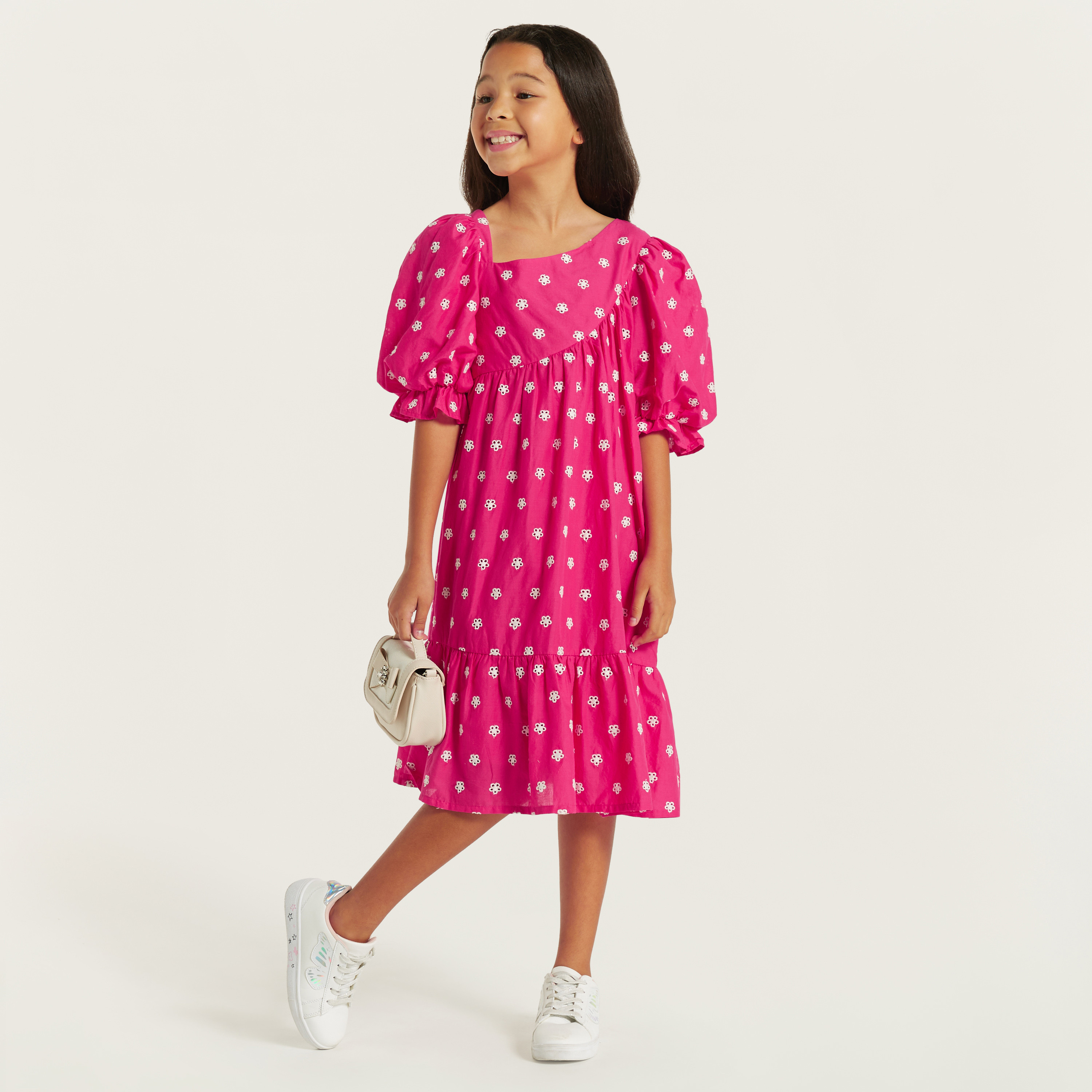 Juniors All-Over Schffli Textured Tiered Dress with Asymmetric Neck-girls-clothing-dressesandjumpsuits-image-1