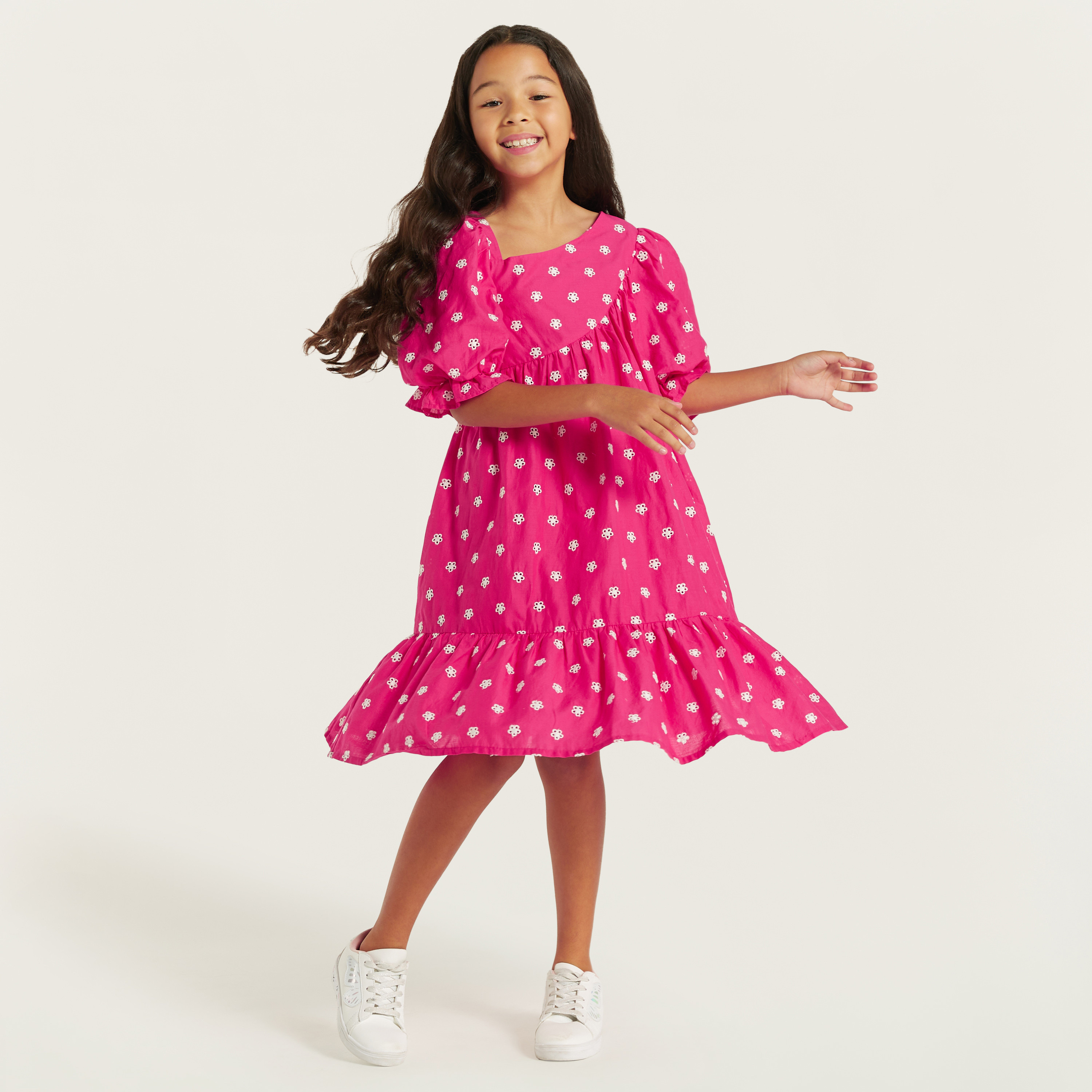 Juniors All-Over Schffli Textured Tiered Dress with Asymmetric Neck-girls-clothing-dressesandjumpsuits-image-2