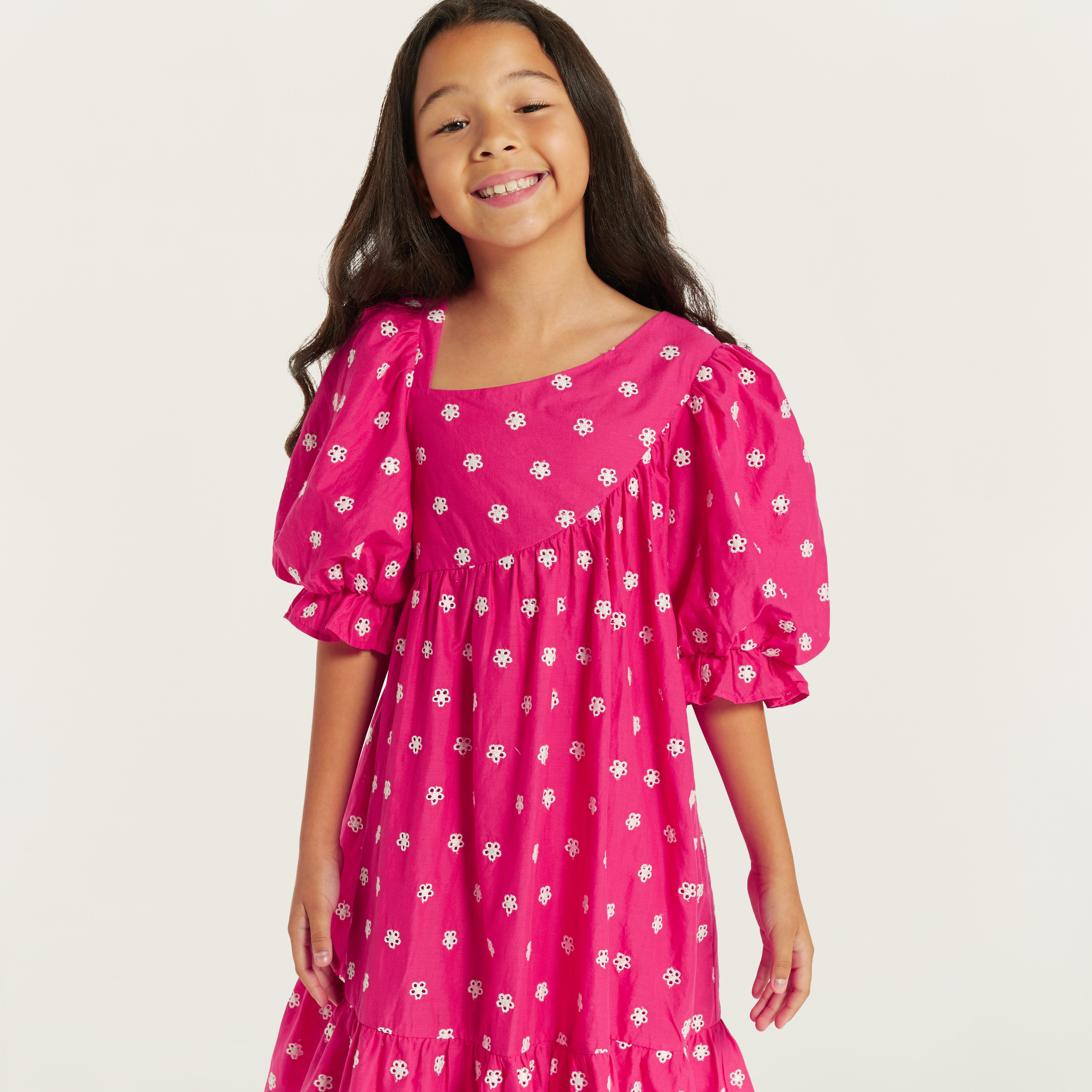 Juniors All-Over Schffli Textured Tiered Dress with Asymmetric Neck-girls-clothing-dressesandjumpsuits-image-3