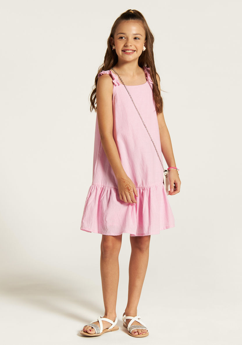 Juniors Striped Sleeveless Dress with Ruffles-Dresses, Gowns & Frocks-image-0