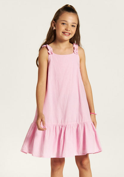 Juniors Striped Sleeveless Dress with Ruffles-Dresses%2C Gowns and Frocks-image-1