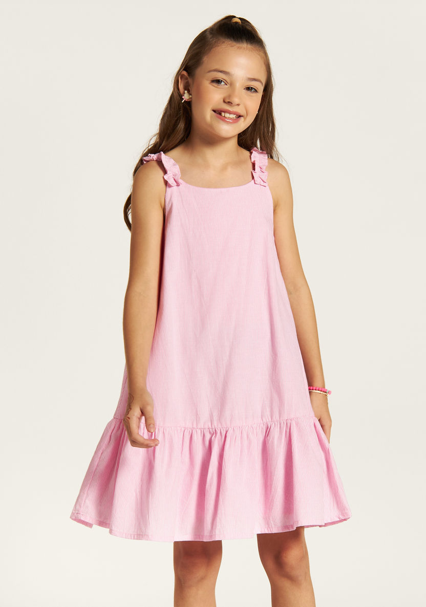 Juniors Striped Sleeveless Dress with Ruffles-Dresses, Gowns & Frocks-image-1