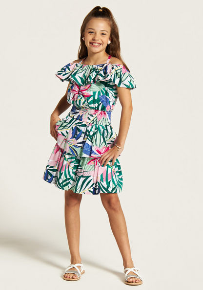 Juniors All-Over Floral Print Cold Shoulder Top and Tiered Skirt Set-Clothes Sets-image-0