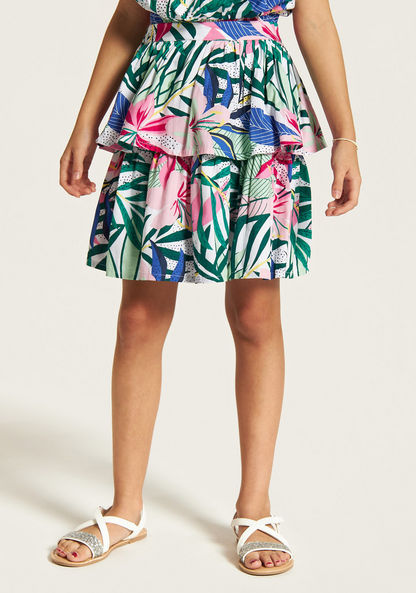 Juniors All-Over Floral Print Cold Shoulder Top and Tiered Skirt Set-Clothes Sets-image-2