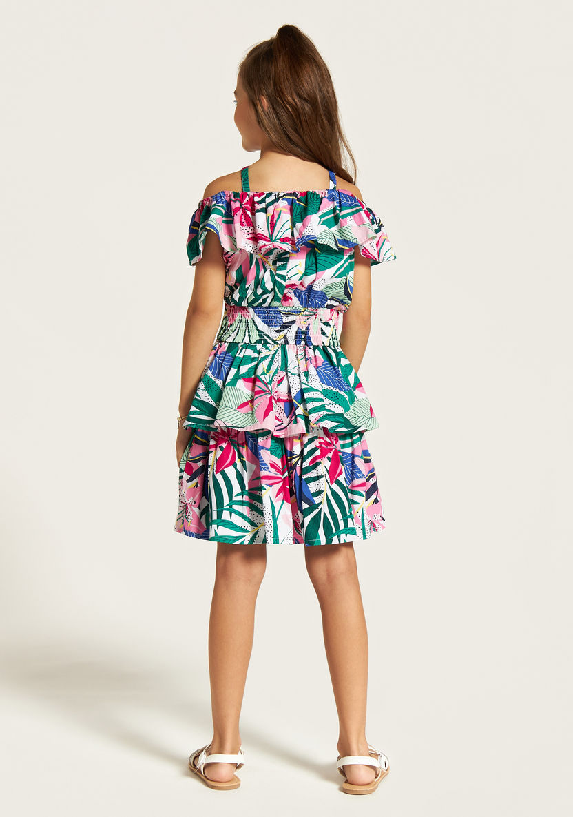 Juniors All-Over Floral Print Cold Shoulder Top and Tiered Skirt Set-Clothes Sets-image-4