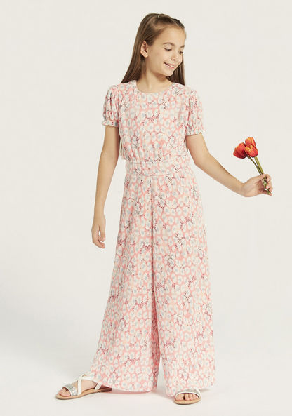 Juniors All-Over Floral Print Jumpsuit with Round Neck-Rompers%2C Dungarees and Jumpsuits-image-0
