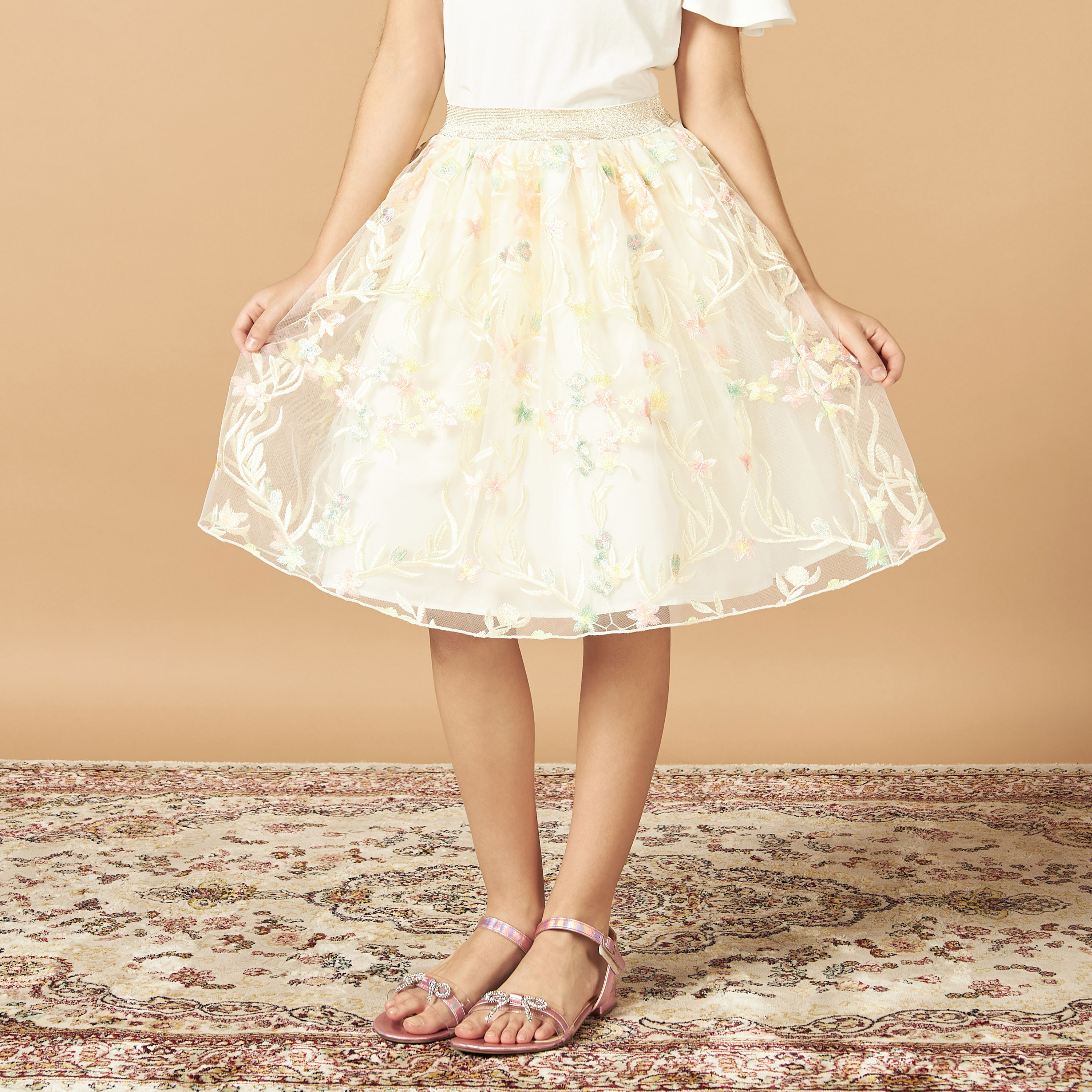 Buy Juniors Floral Embroidered Skirt with Elasticated Waistband Online Mothercare Bahrain