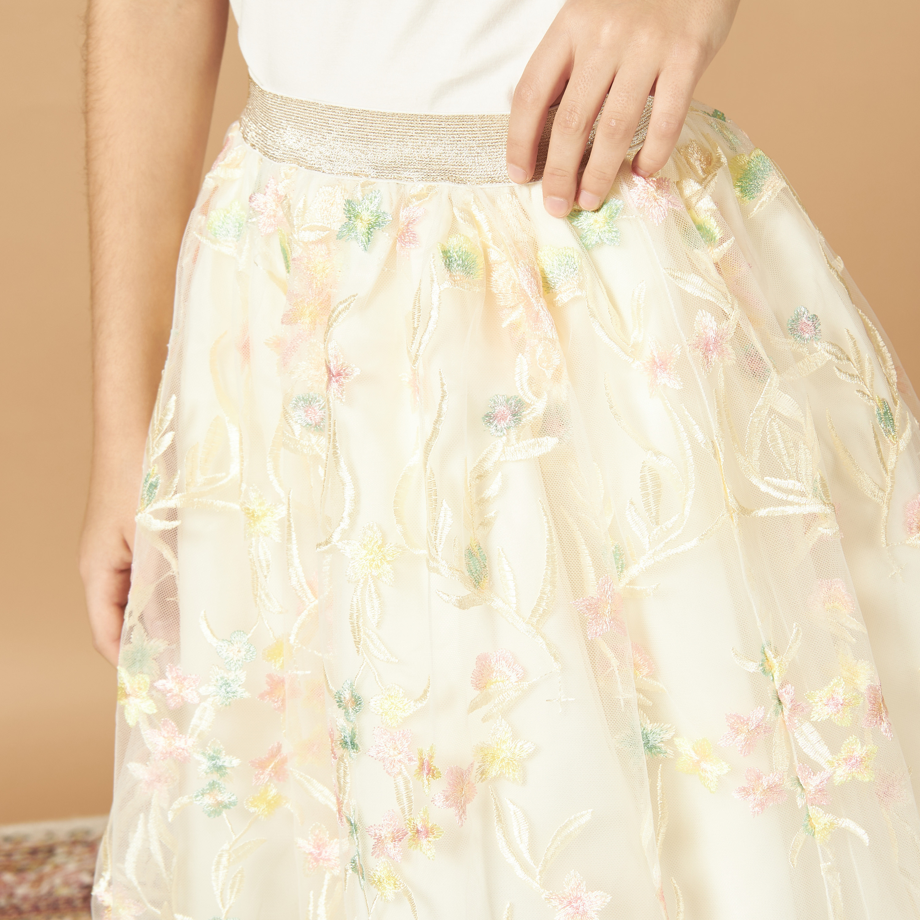 Embroidered skirt yellow hotsell