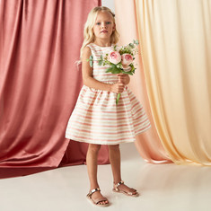 Juniors All-Over Striped Sleeveless Dress with Bow Applique