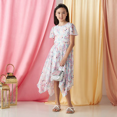 Juniors All-Over Butterfly Print Dress with Asymmetrical Hem