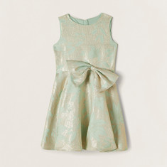 Juniors Textured Sleeveless Dress with Bow Detail