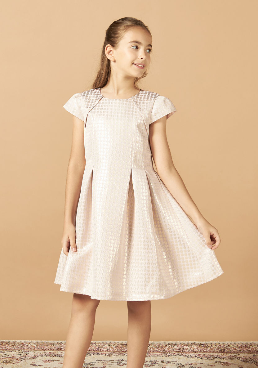 Juniors Textured A-line Dress with Cap Sleeves-Dresses%2C Gowns and Frocks-image-1