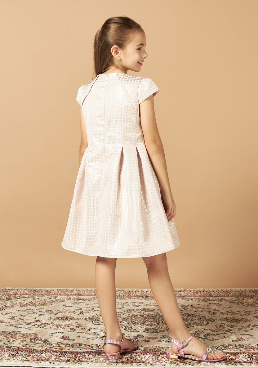 Juniors Textured A-line Dress with Cap Sleeves-Dresses%2C Gowns and Frocks-image-3