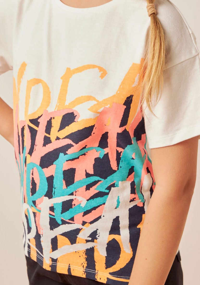 XYZ All-Over Abstract Print T-shirt with Drop Sleeves and Round Neck-T Shirts-image-4