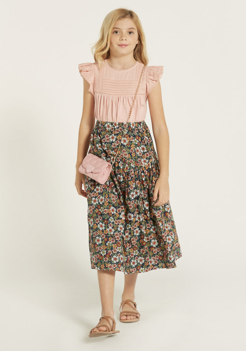 Eligo Solid Top with Cap Ruffle Sleeves and Lace Trims-Blouses-image-0